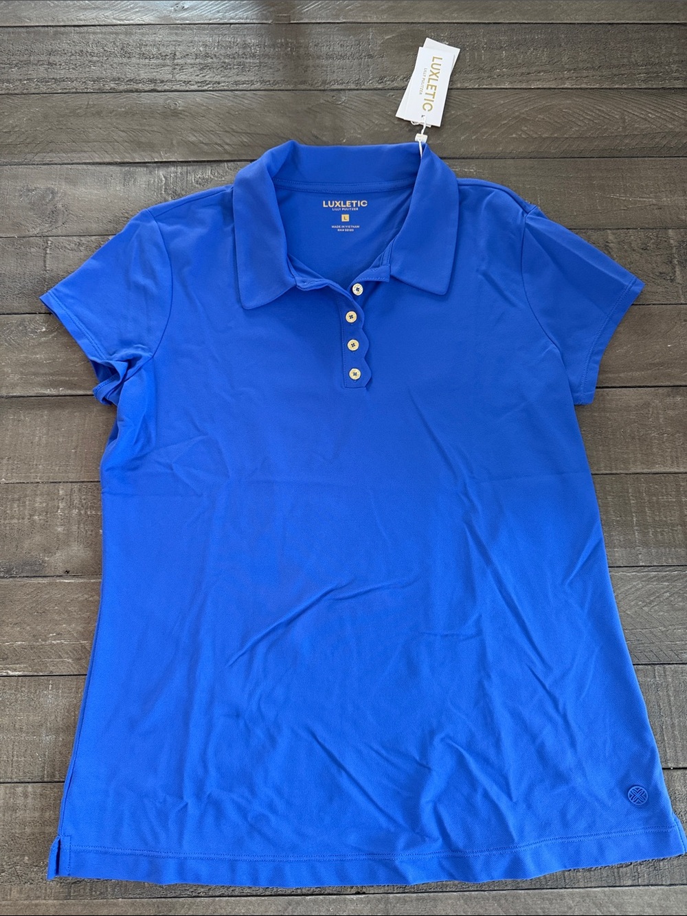 Lilly Pulitzer Luxletic Frida Polo Top in Martinique Blue Size Large NWT